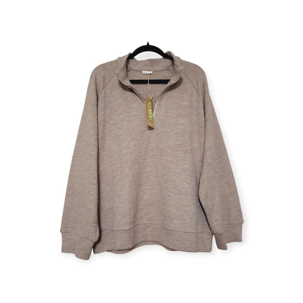 OGL Plus 2X NWT Cozy Quarter Zip Pullover Heather Taupe Relaxed Thermal Minimal - Picture 8 of 8